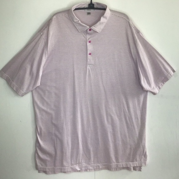 Peter Millar Other - Peter Millar Crown Ease 100% cotton Pink and White Stripe Golf Polo Shirt XXL